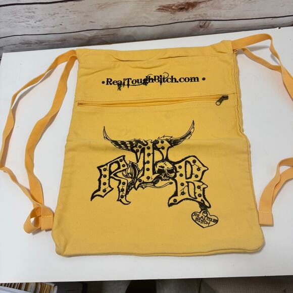 Authentic Pigment YELLOW Canvas RTB Real Tough B itch Cinch Sack Biker Backpack - Picture 2 of 4